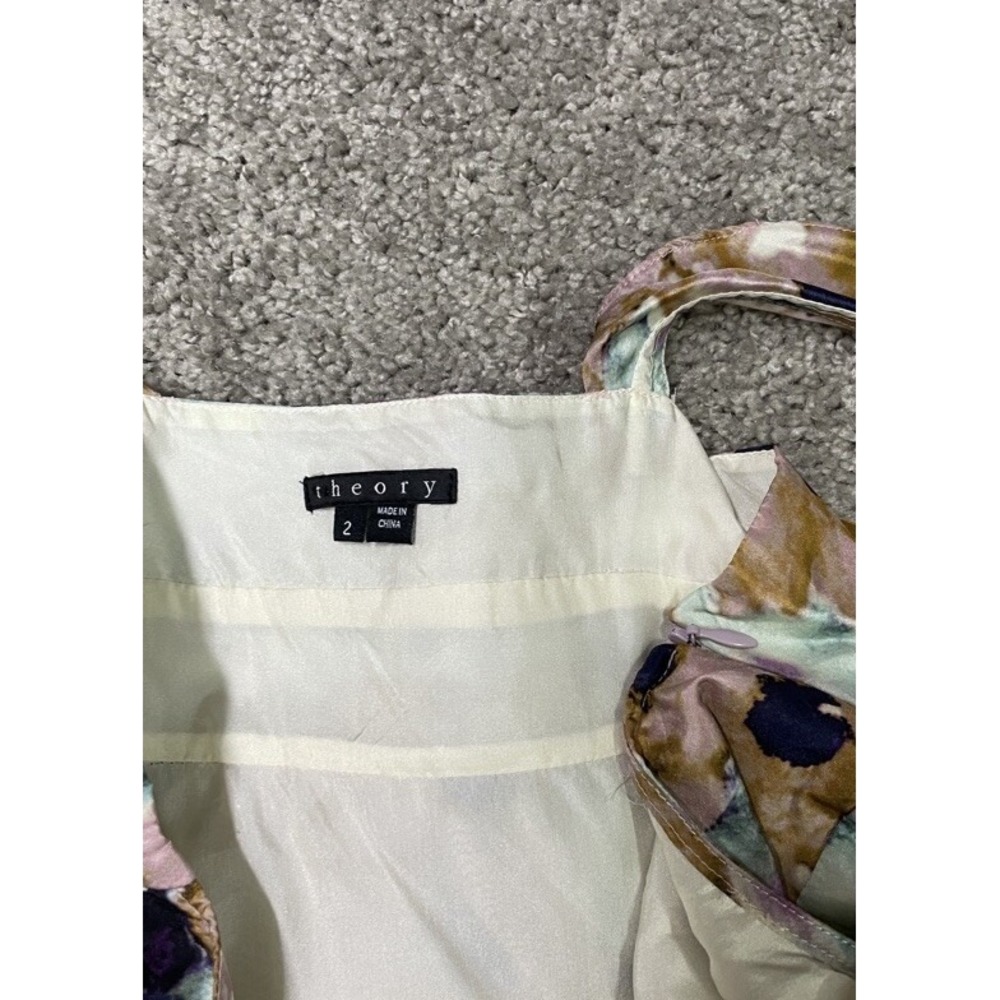 Theory Pastel Watercolor Garden Party Floral Silk‎ Slip Dress Size 2 - Picture 5 of 8